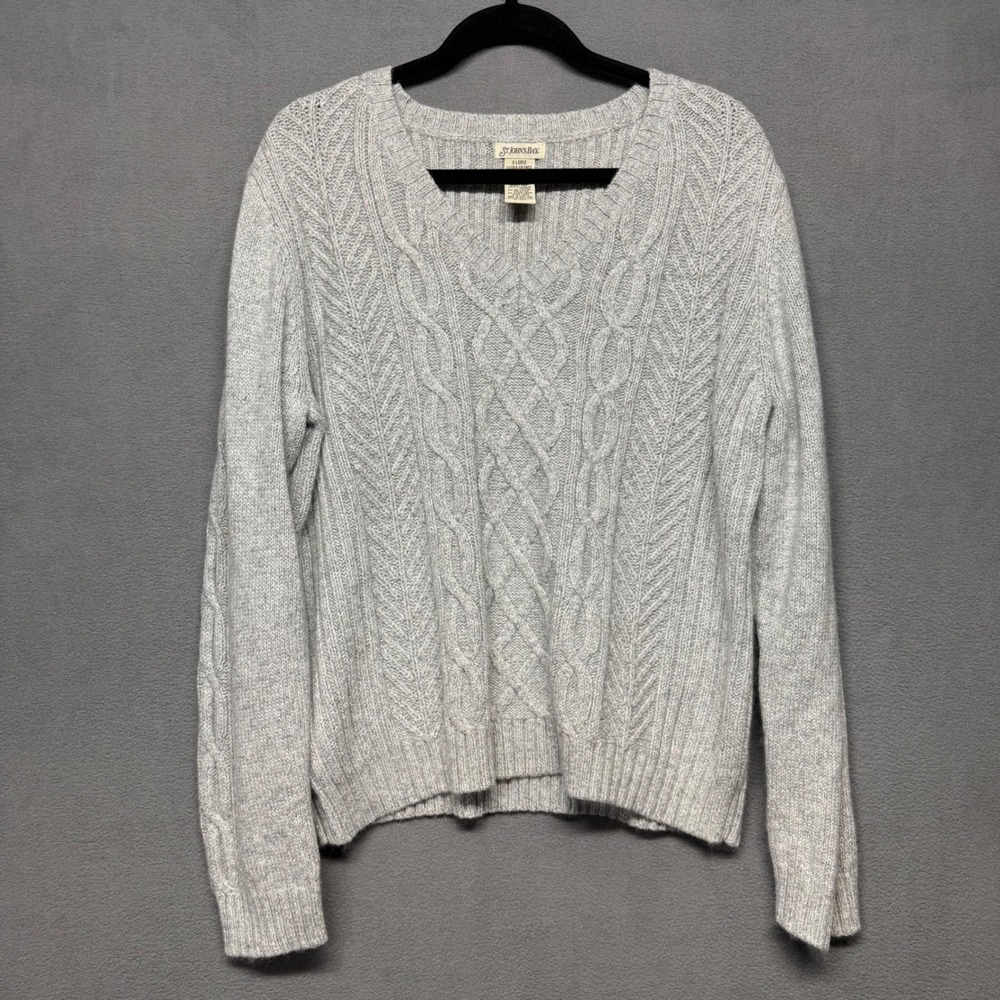 St John's Bay Sweater V-Neck Cable Knit Shimmer Metallic Grey XL Holiday Festive